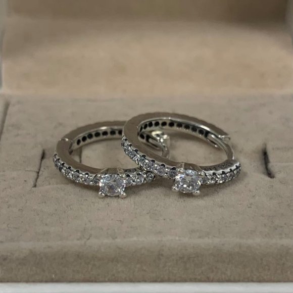 Pandora Sparkling Hoop Earrings - Picture 1 of 7